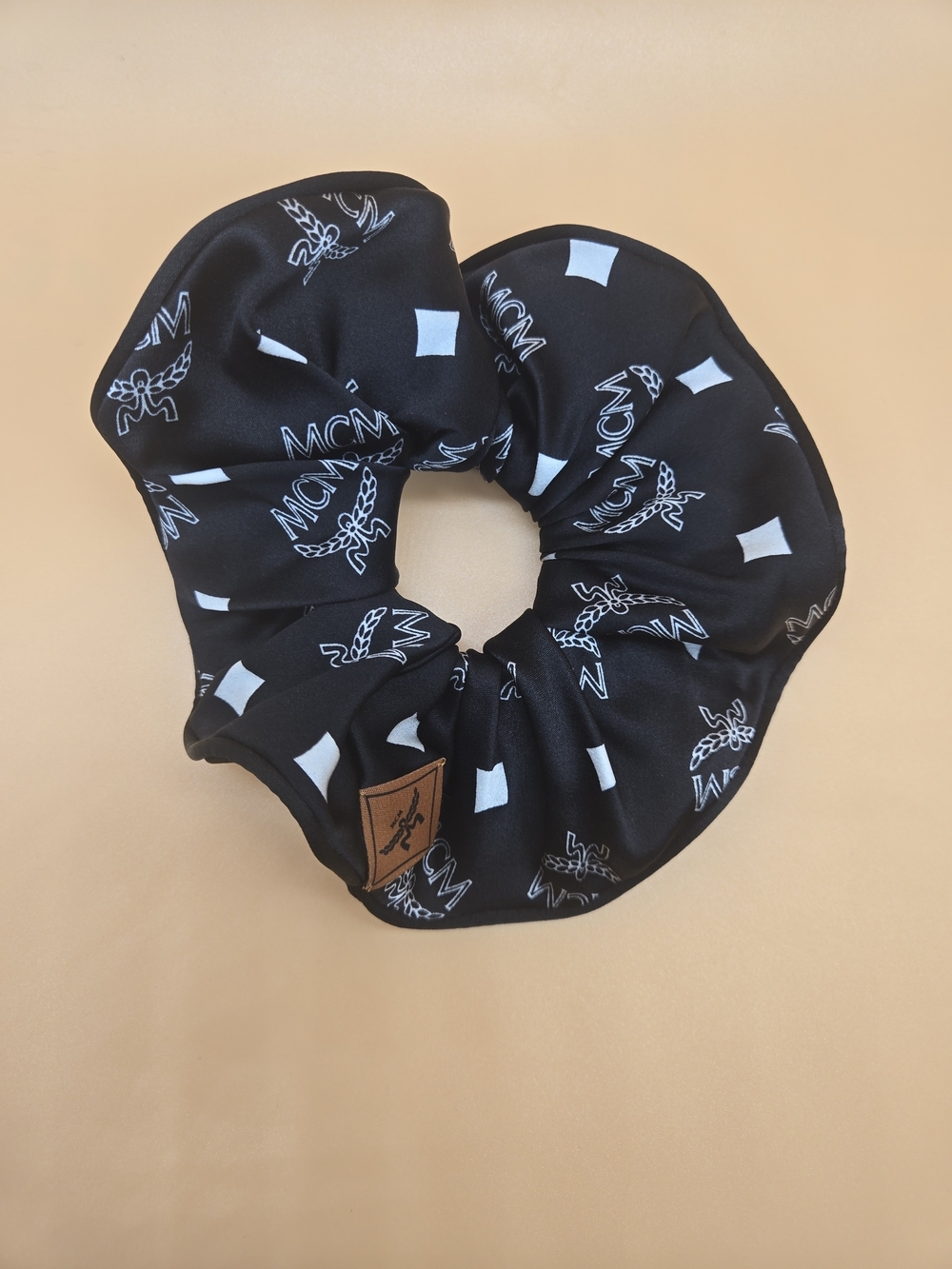 MCM Black Logo Silk Scrunchie